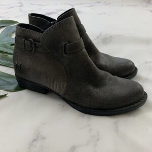 Born Womens Ankle Boots Size 6.5 Dark Gray Suede Leather Bootie Low Heel